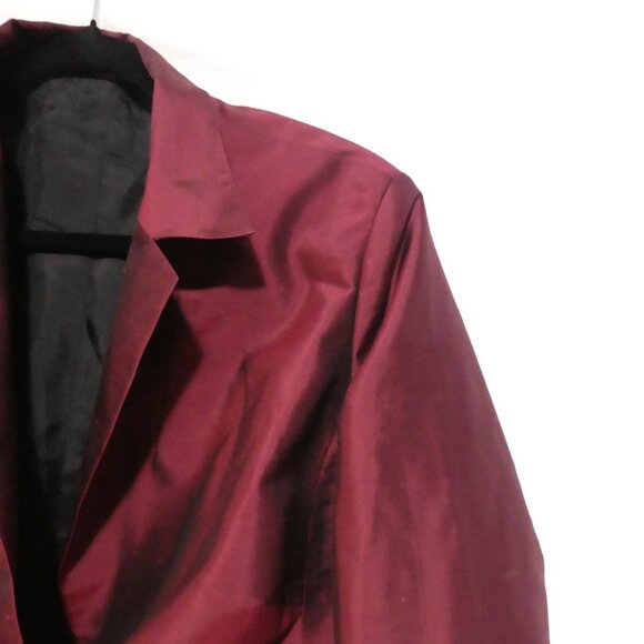 Women's Shiny Formal Burgundy Blazer - Suit Jacket | Faux Pockets | medium - Picture 5 of 14